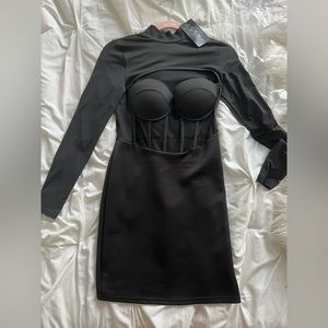 Black corset bodice cocktail dress